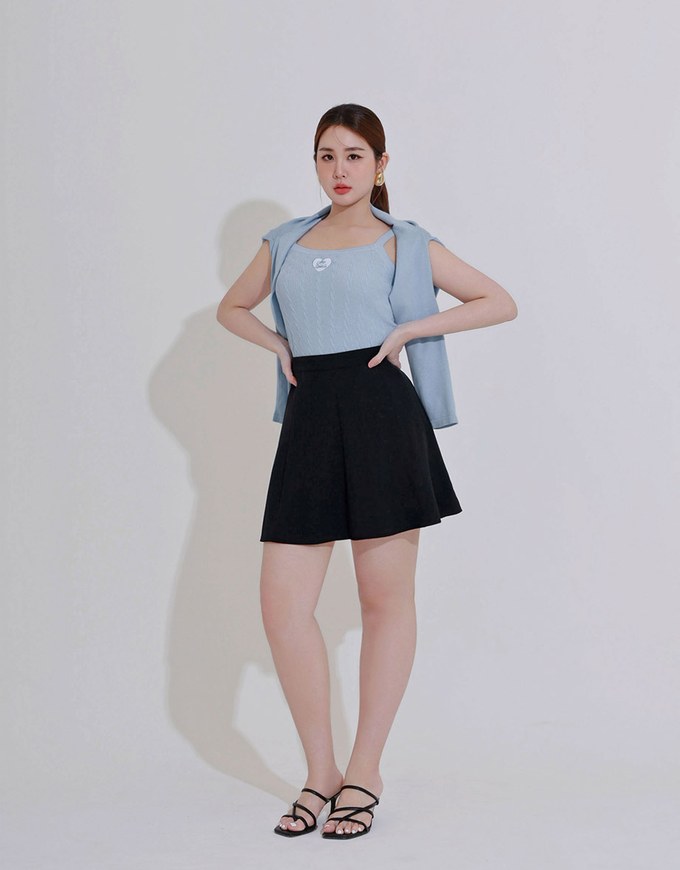 Ribbed Cable Knit Crop Tank Top with AIR SPACE Logo Embroidered Heart Detail
