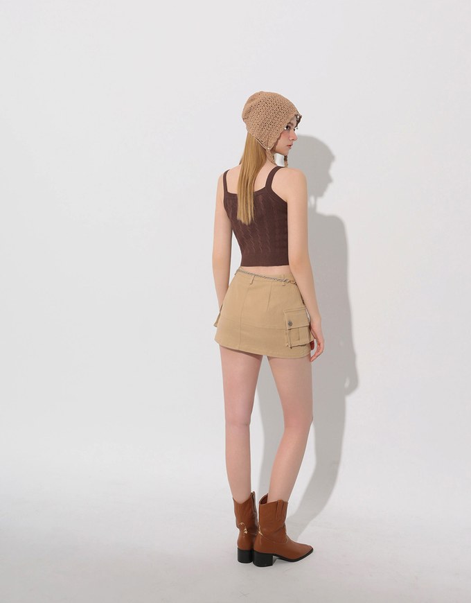 Ribbed Cable Knit Crop Tank Top with AIR SPACE Logo Embroidered Heart Detail