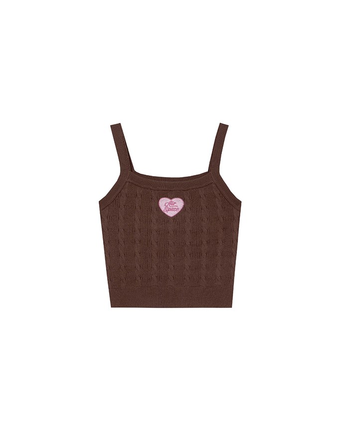 Ribbed Cable Knit Crop Tank Top with AIR SPACE Logo Embroidered Heart Detail