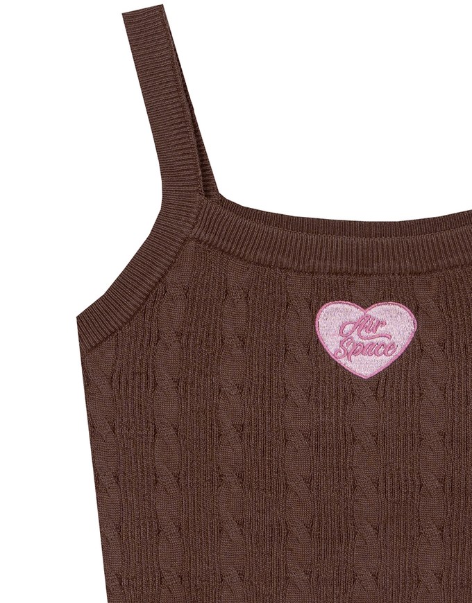 Ribbed Cable Knit Crop Tank Top with AIR SPACE Logo Embroidered Heart Detail
