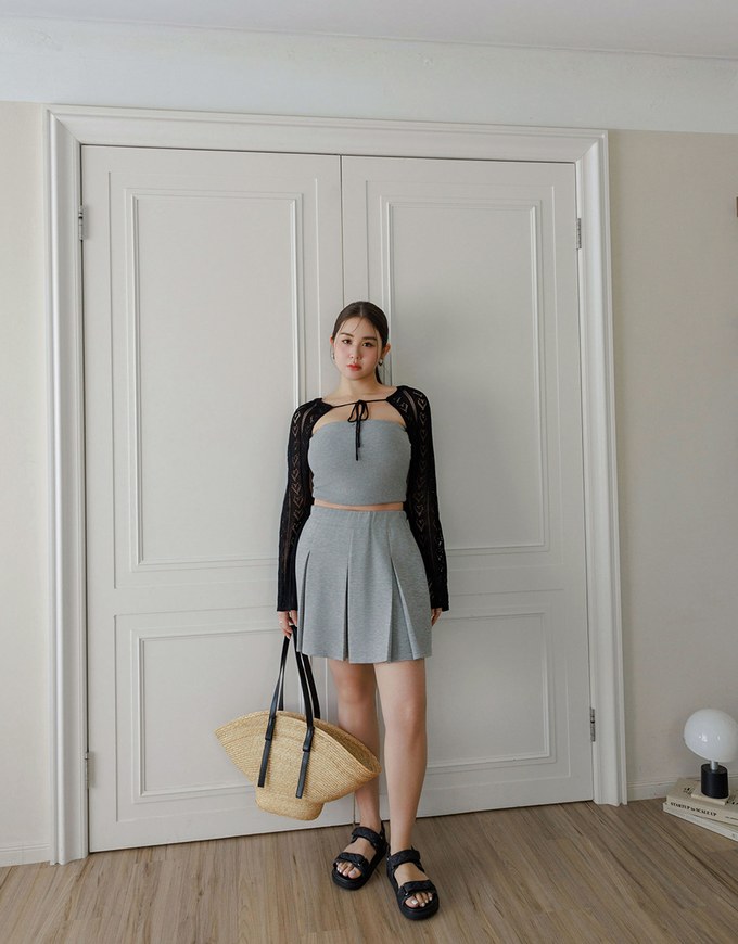 Open Knit Crop Cardigan with Heart Cut Outs Design