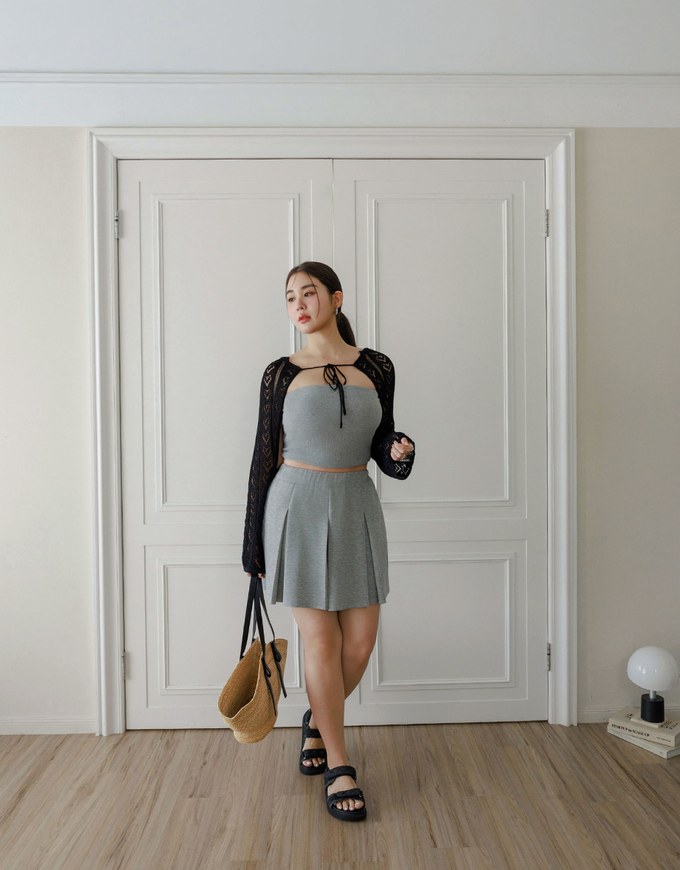 Open Knit Crop Cardigan with Heart Cut Outs Design