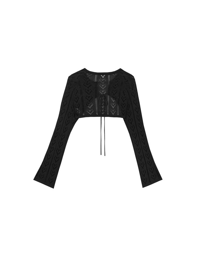 Open Knit Crop Cardigan with Heart Cut Outs Design