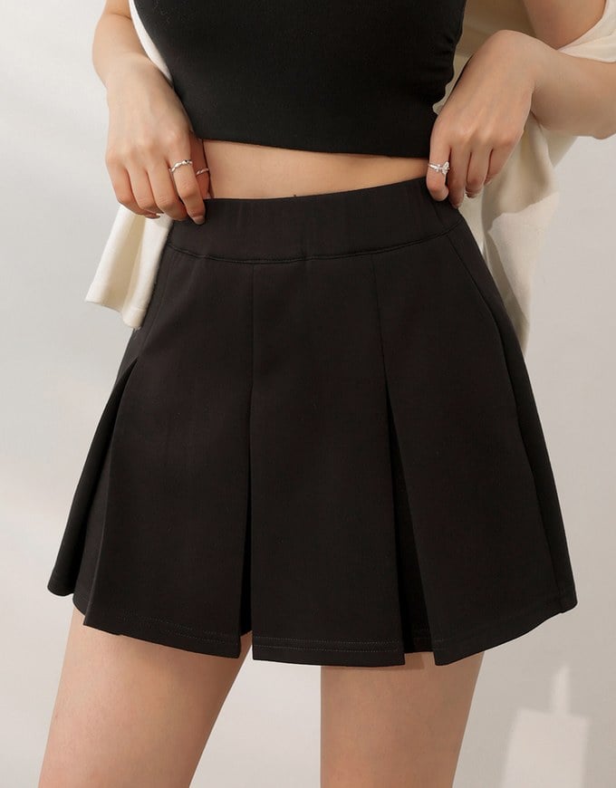 AIRY HOURGLASS High Waist Knit Pleated Flare Skort
