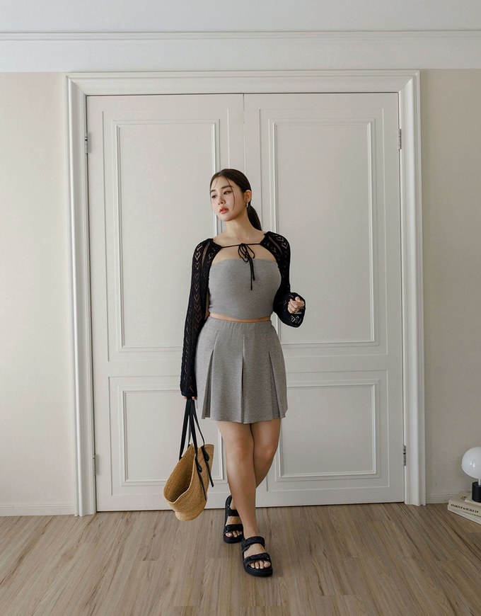 AIRY HOURGLASS High Waist Knit Pleated Flare Skort