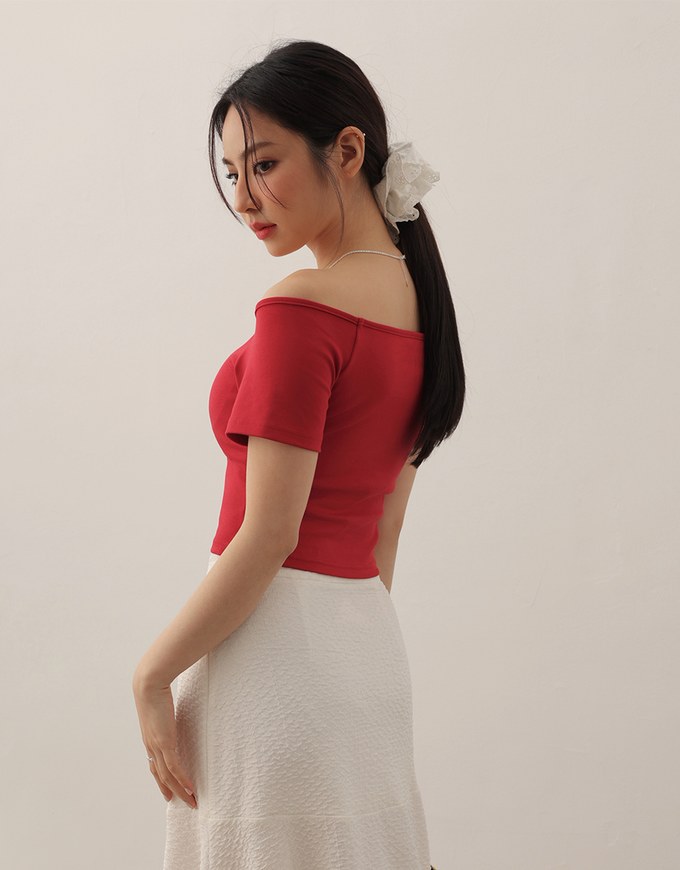 Basic Off Shoulder Stretch Padded Cropped Top