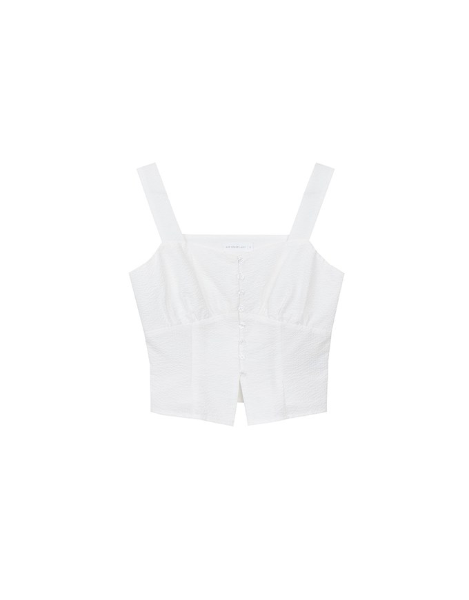 Ruched Front Sleeveless Vest Top with Button Accent