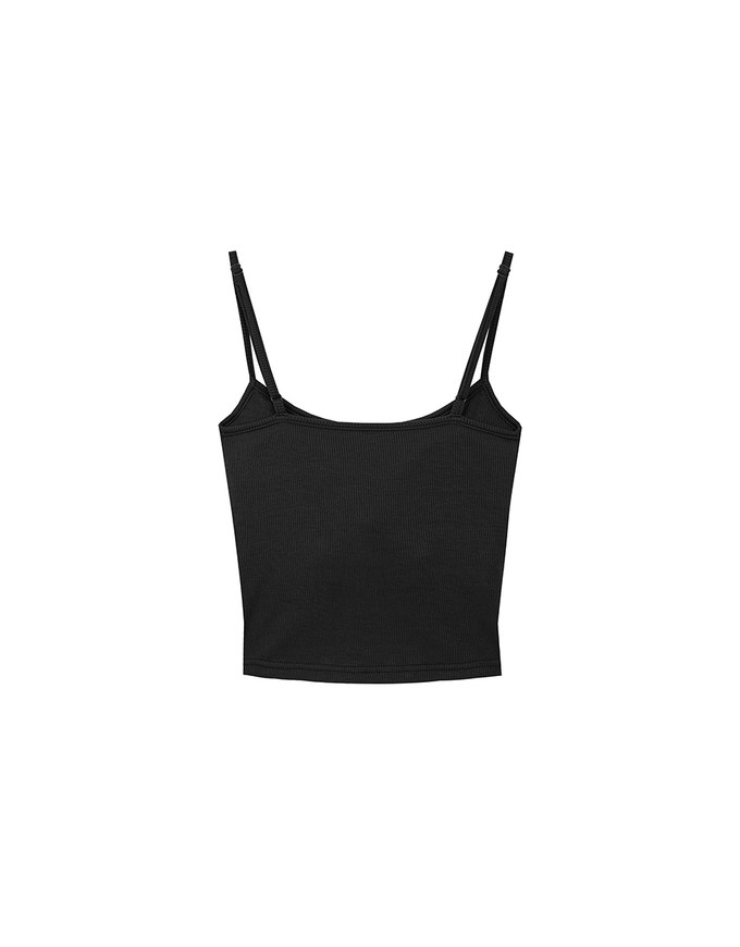 AIR SPACE Logo Embroidered Ribbed Spaghetti Strap Cami Padded Top