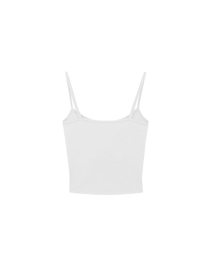 AIR SPACE Logo Embroidered Ribbed Spaghetti Strap Cami Padded Top
