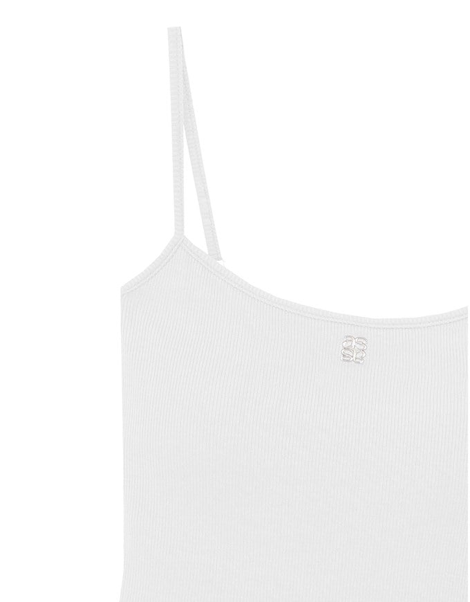 AIR SPACE Logo Embroidered Ribbed Spaghetti Strap Cami Padded Top