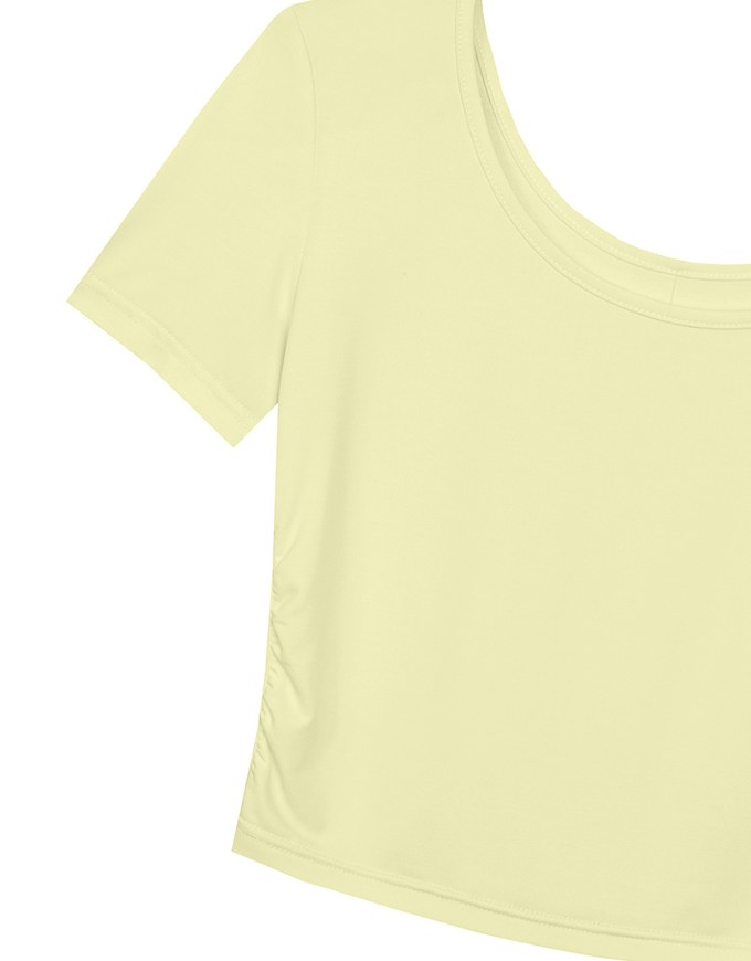 Basic Essential 2 Way Stretch Crop Tee with Side Ruching Detail