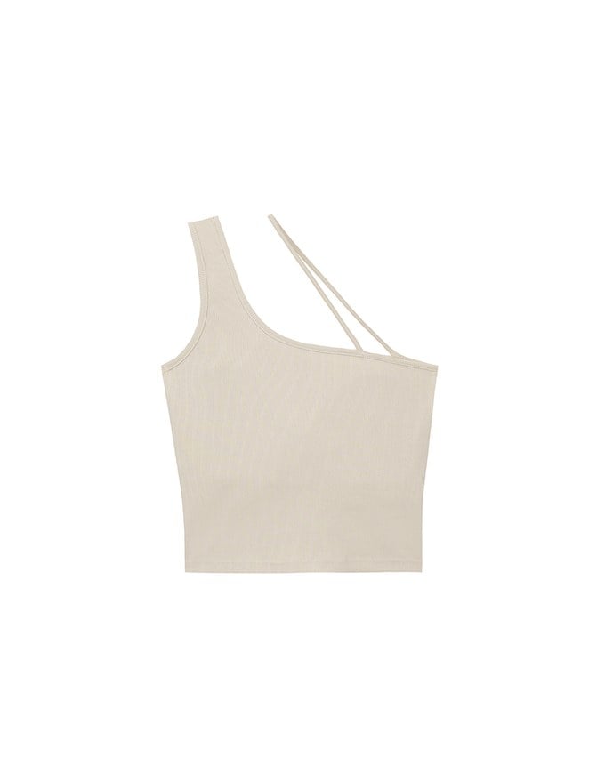 Asymmetrical Neckline One Shoulder Ribbed Knit Padded Crop Top