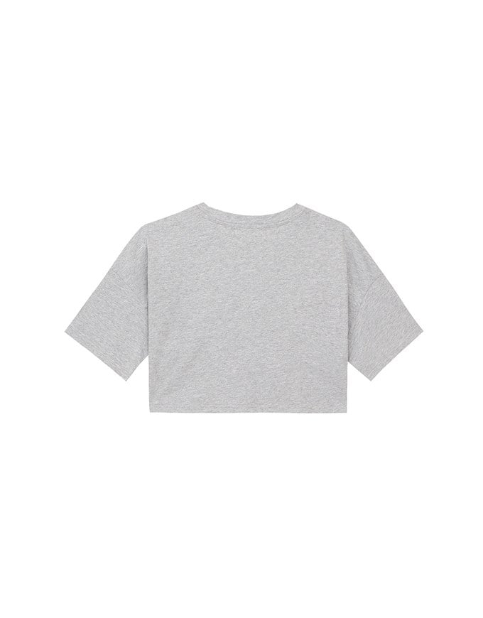 Cropped Cotton Short Sleeve Top with Gingham Embroidery Patch Design