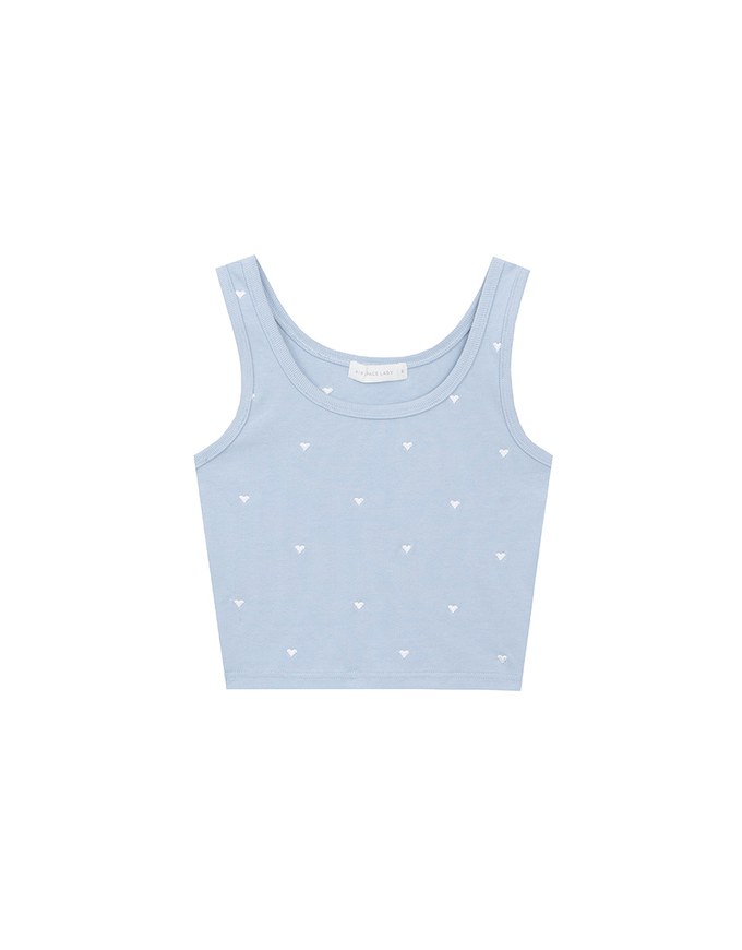 Embroidered Heart Pattern Ribbed Fitted Tank Top