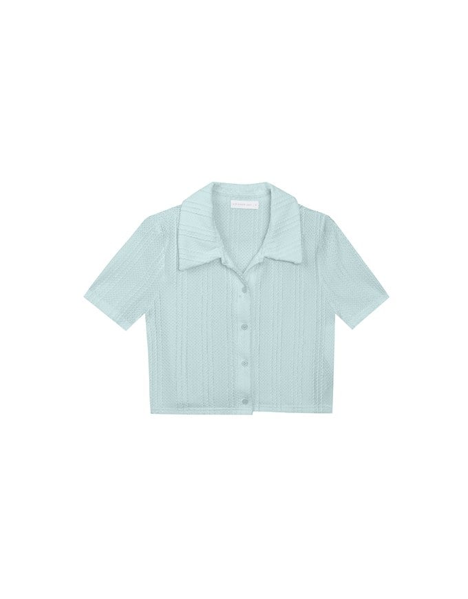 Striped Knit Collared Crop Shirt