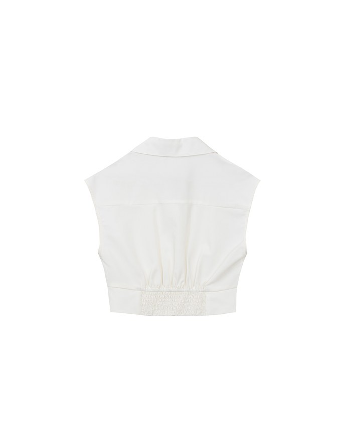 Cropped Button Down Collared Shirt with Cap Sleeves