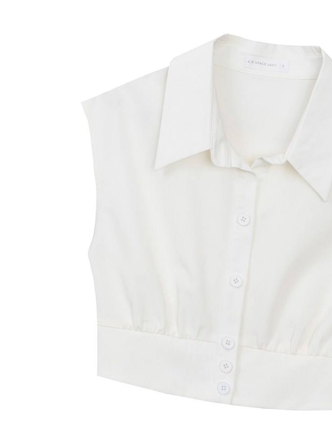Cropped Button Down Collared Shirt with Cap Sleeves