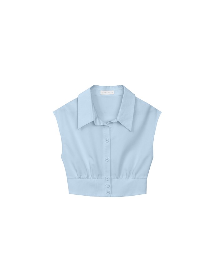 Cropped Button Down Collared Shirt with Cap Sleeves
