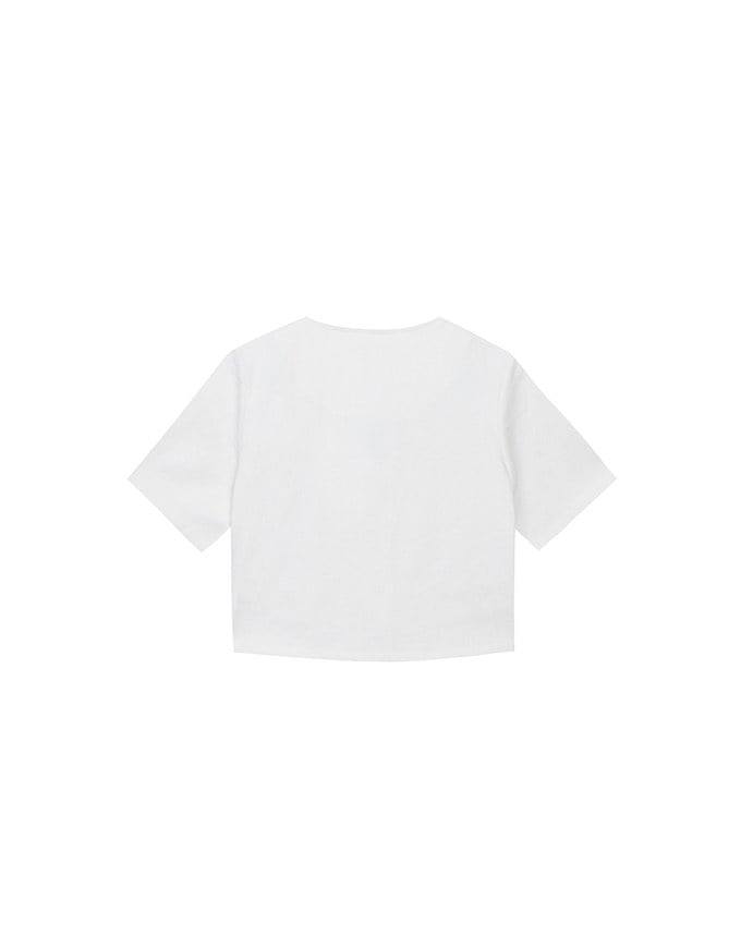 Tailored V Neck Button Front Short Sleeve Cropped Blazer Top
