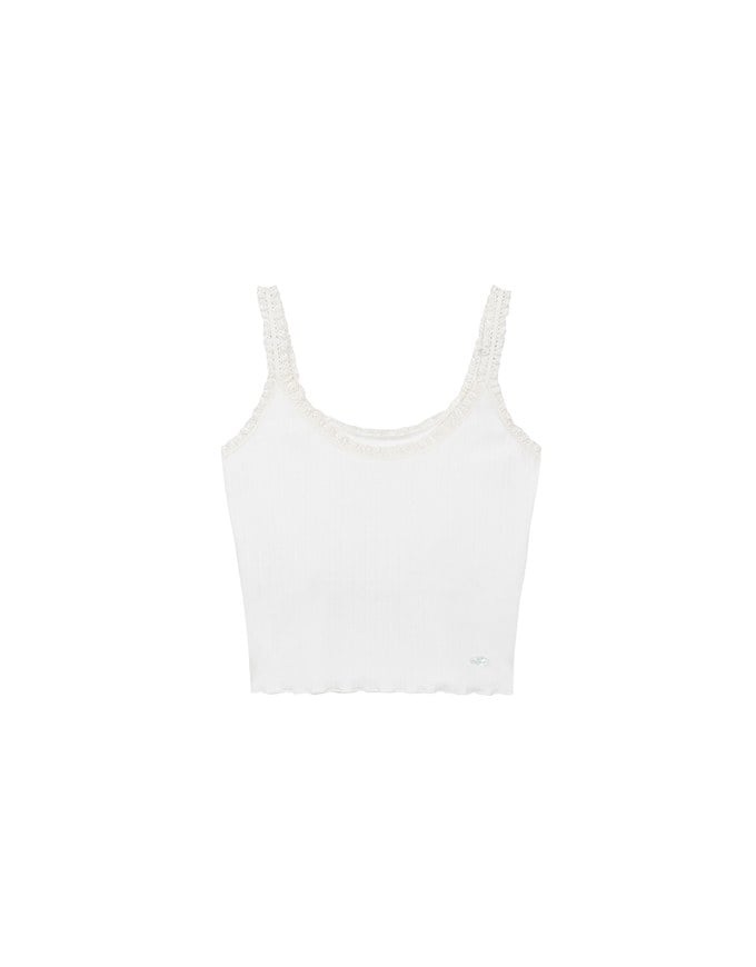 Lace Trimmed Ribbed Spaghetti Strap Padded Tank Top