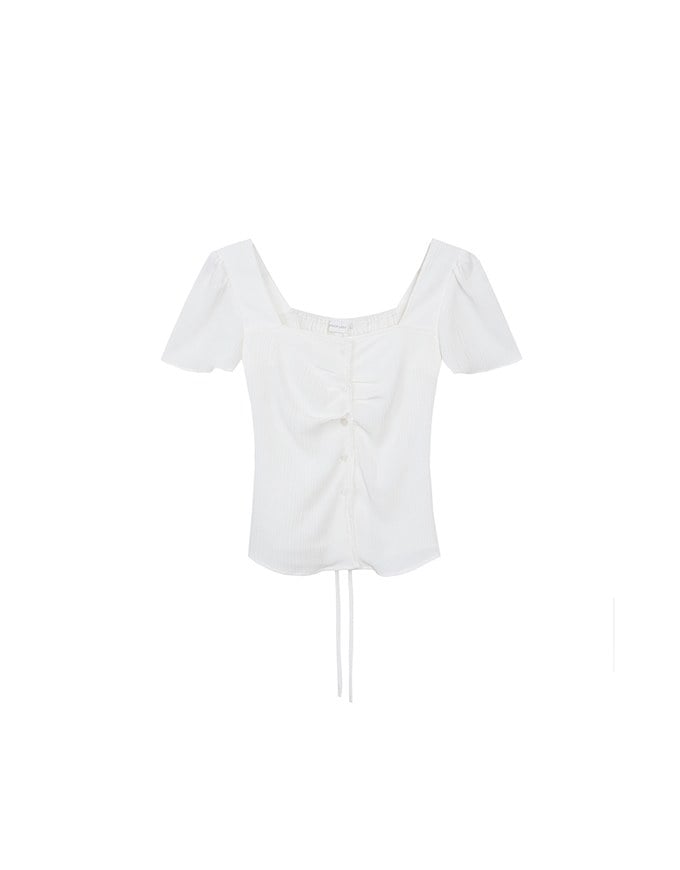 Textured Top with Adjustable Waistline Square Neck Work Blouse Style