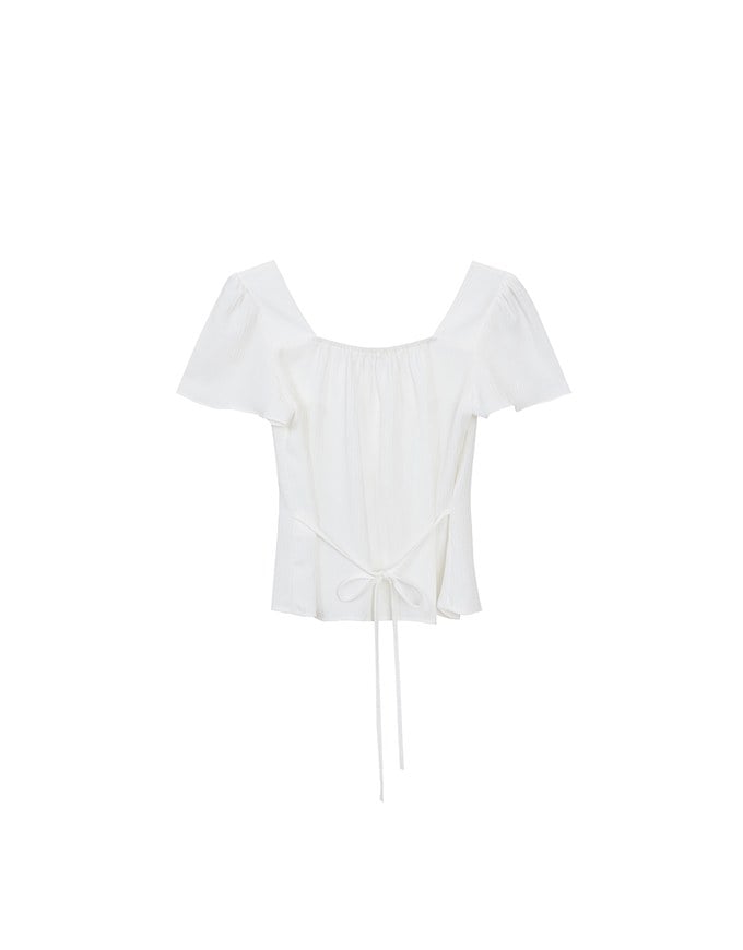 Textured Top with Adjustable Waistline Square Neck Work Blouse Style
