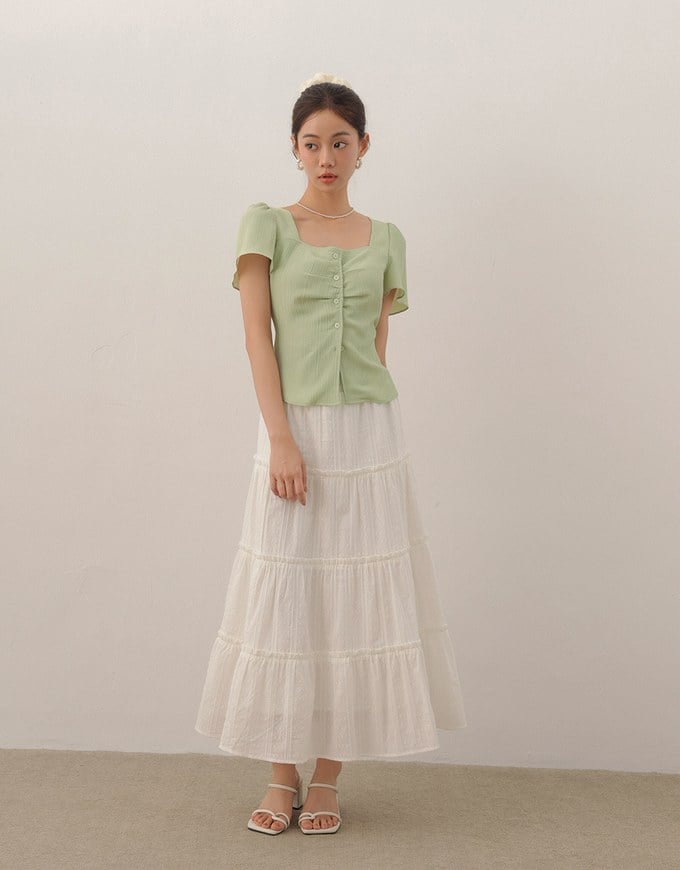 Textured Top with Adjustable Waistline Square Neck Work Blouse Style
