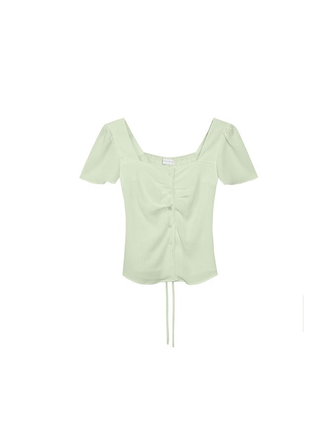 Textured Top with Adjustable Waistline Square Neck Work Blouse Style