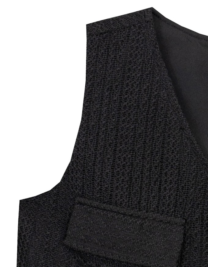 Lace TOP Crochet Inspired Knit Vest Top with Pocket Accents
