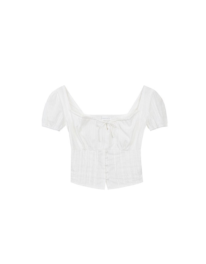 Square Neck Puff Sleeve Button Up Corset Top