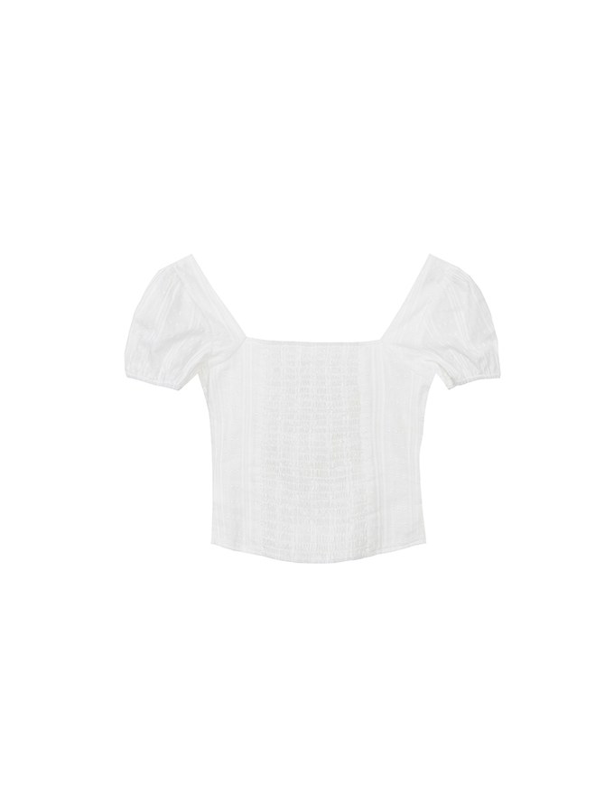 Square Neck Puff Sleeve Button Up Corset Top