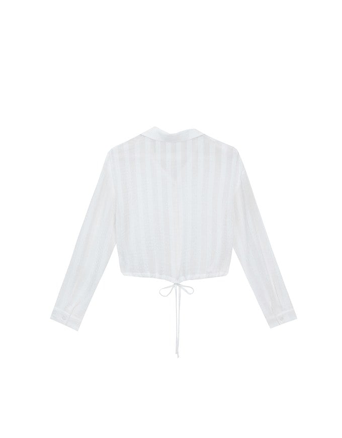 Sheer Gingham Bubble Long Sleeve Blouse with Drawstring Hem