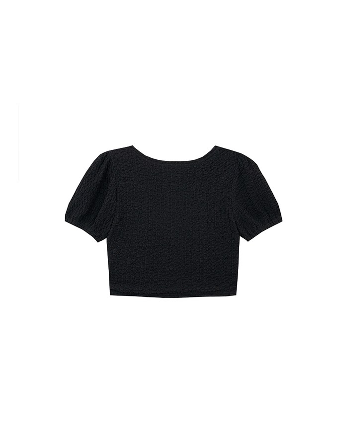 Crinkled Texture Open Front Top with Ribbons