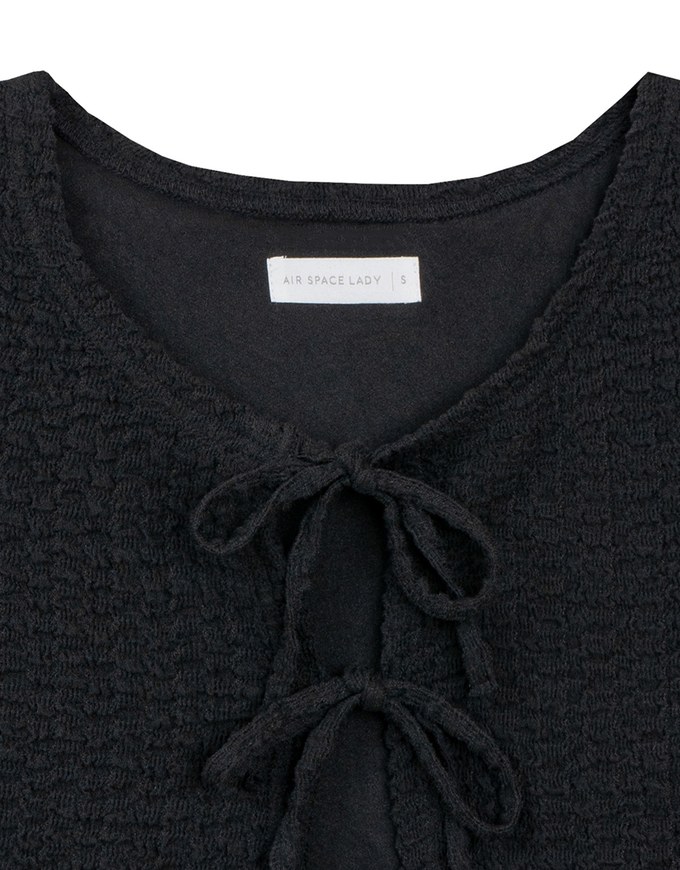 Crinkled Texture Open Front Top with Ribbons
