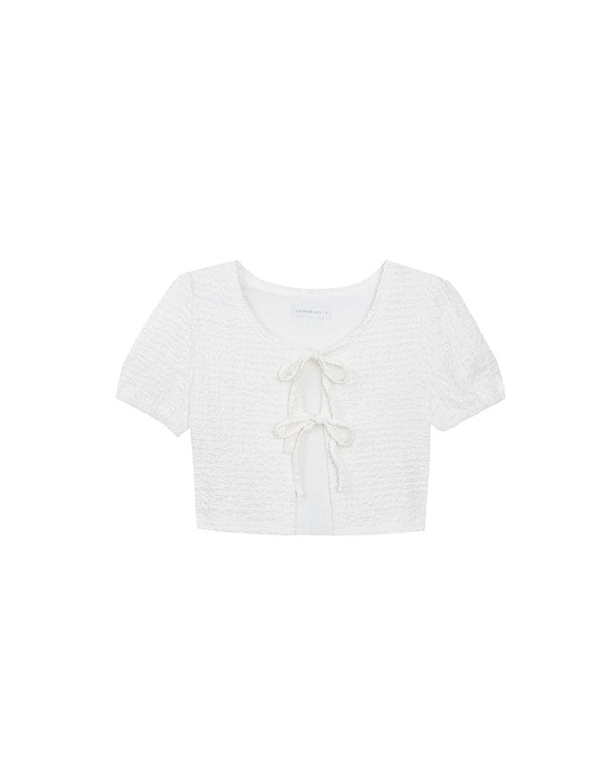 Crinkled Texture Open Front Top with Ribbons