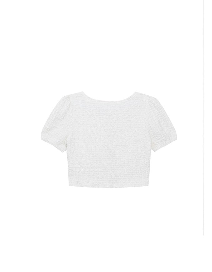 Crinkled Texture Open Front Top with Ribbons