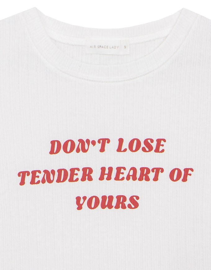 Slogan Print Ribbed Cropped Tee with Contrast Lettuce Hem Trim
