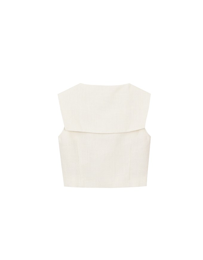 Textured Sailor Collar Sleeveless Button Up Cropped Top