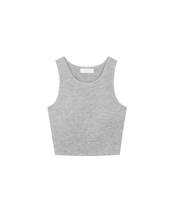 AIRY HOURGLASS Round Neck Textured Ribbed Crop Padded Tank Top