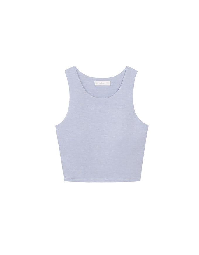 AIRY HOURGLASS Round Neck Textured Ribbed Crop Padded Tank Top