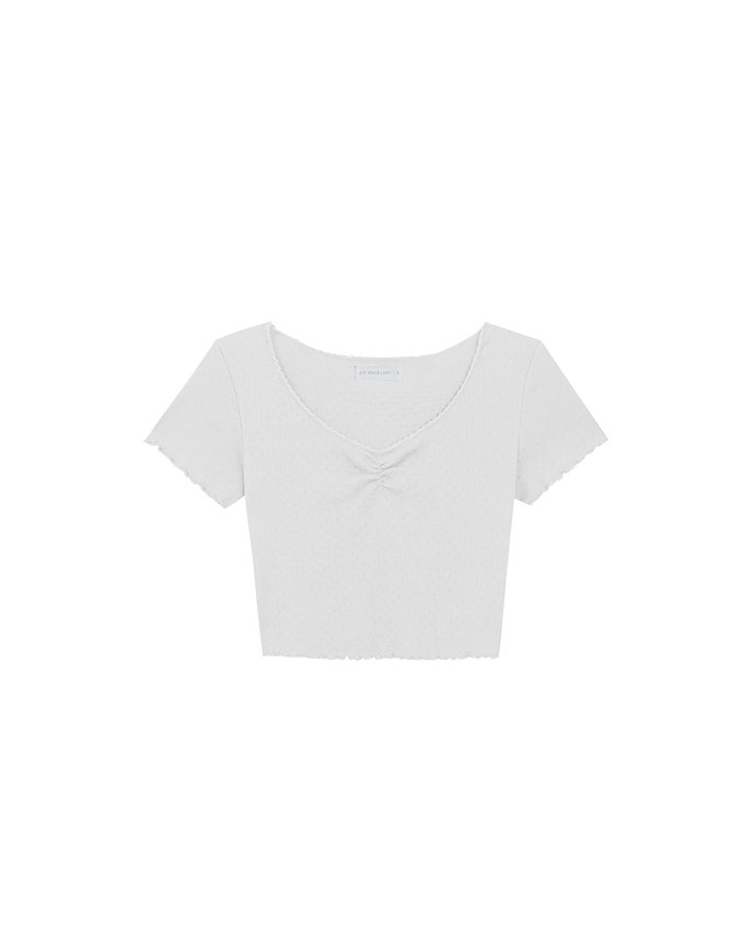 Pointelle Sweetheart Neck Lace Trim Tee