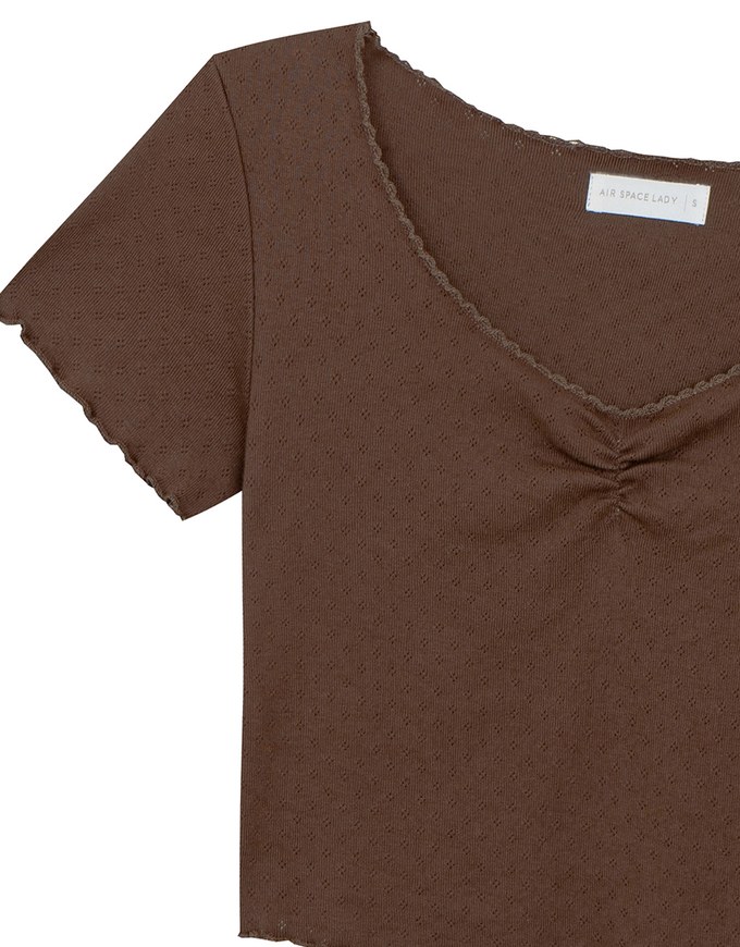 Pointelle Sweetheart Neck Lace Trim Tee