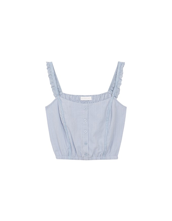 Lace Trim Strap Pintuck Texture Button Front Camisole Top