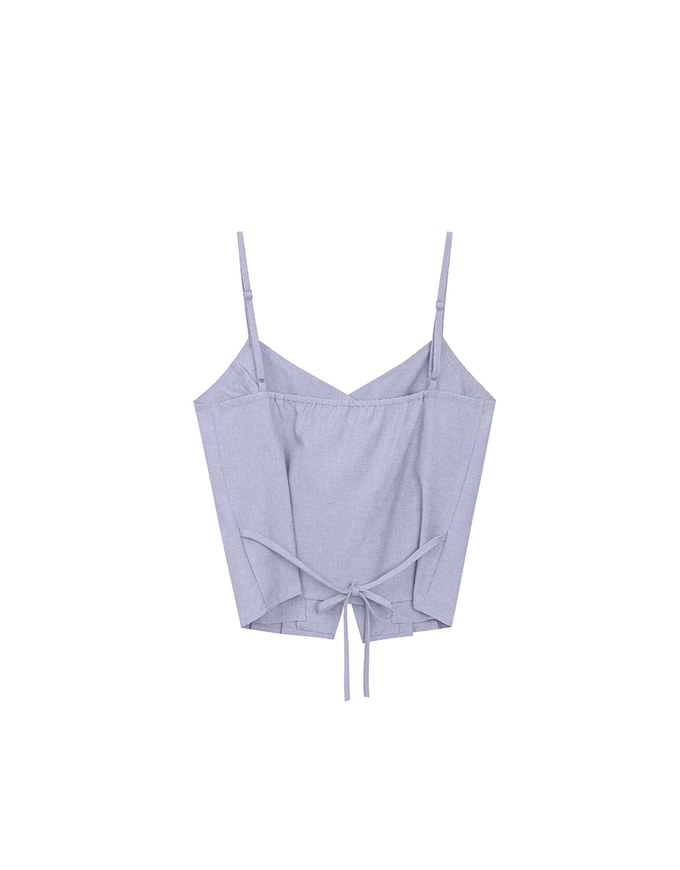 Asymmetric Neckline Button Up Pleated Spaghetti Strap Camisole Top