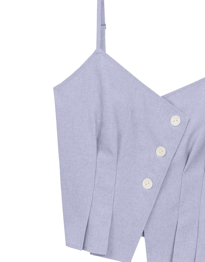 Asymmetric Neckline Button Up Pleated Spaghetti Strap Camisole Top