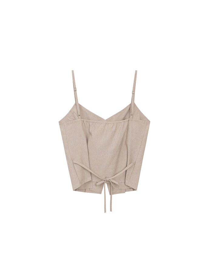 Asymmetric Neckline Button Up Pleated Spaghetti Strap Camisole Top