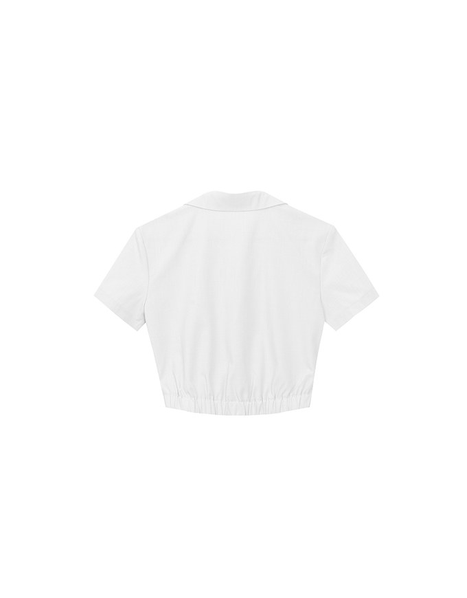 Side Ruched Wrap Crop Shirt with Collar Detail