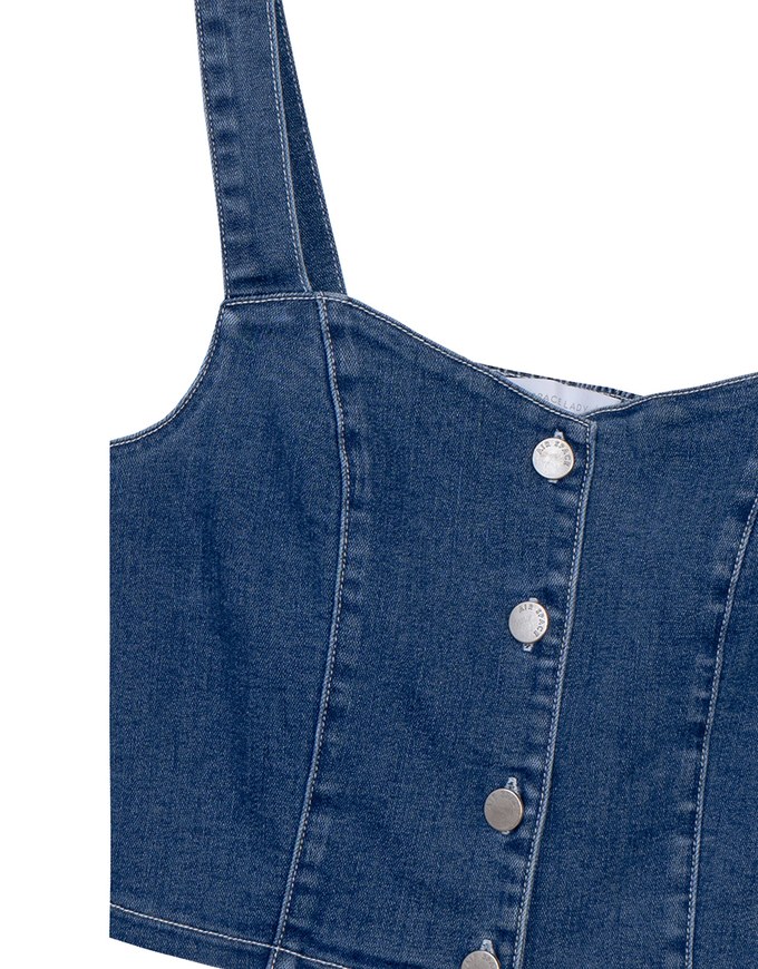 Cooling Jeans Denim Cropped Button Up Top with Stretch Back Detail