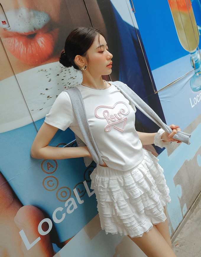 Love Heart Embroidered Lettering Mini Tee
