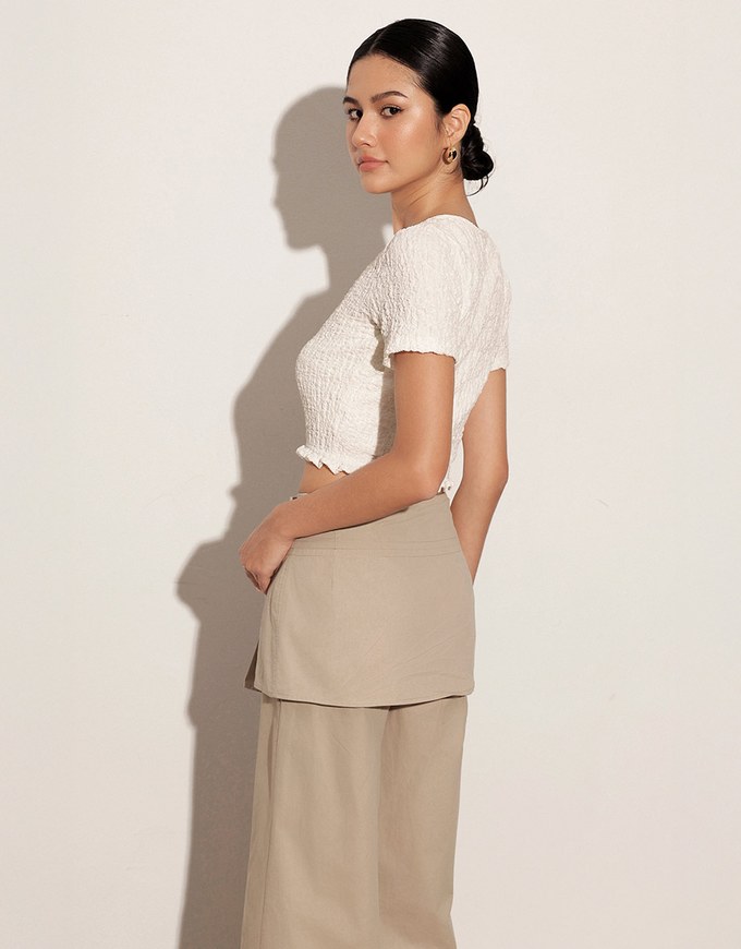 Crinkle Texture Cropped Top with Ruffle Hem